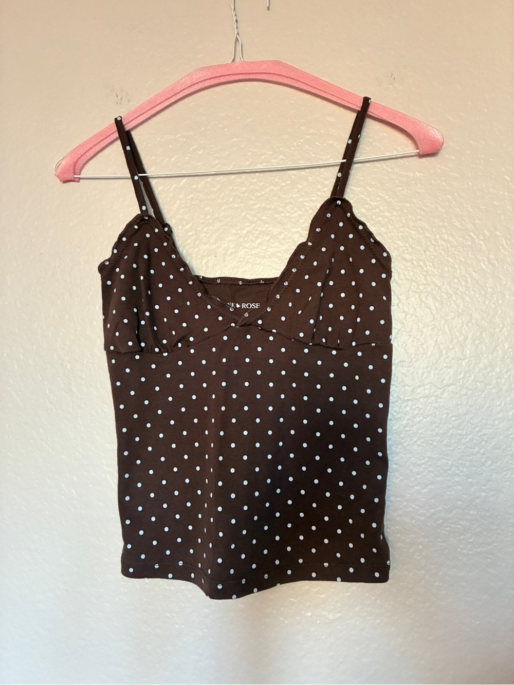 Pink Rose Brown Polka Dot Cotton Cami Tank Top Women's XXS Coquette Y2K